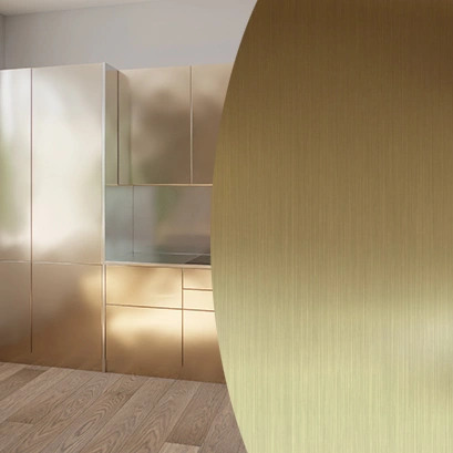 Мебельный фасад из шлифованной нержавеющей стали шампань на заказ Мебельный фасад из шлифованной нержавеющей стали шампань