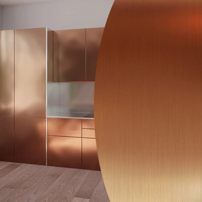 Мебельный фасад из шлифованной нержавеющей стали медь на заказ Мебельный фасад из шлифованной нержавеющей стали медь