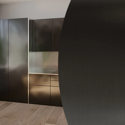 Мебельный фасад из шлифованной нержавеющей стали черный на заказ Мебельный фасад из шлифованной нержавеющей стали черный