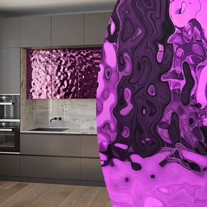 Мебельный фасад из нержавеющей стали "Водная рябь" фиолетовый