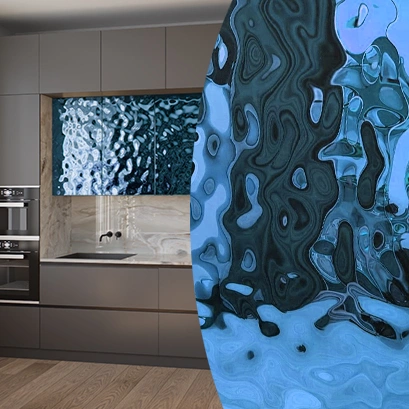 Мебельный фасад из нержавеющей стали "Водная рябь" синий на заказ Мебельный фасад из нержавеющей стали "Водная рябь" синий