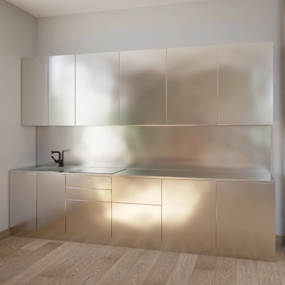 Кухня с фасадами из нержавеющей стали водная рябь "Erika"