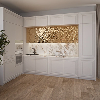 Кухня с фасадами из нержавеющей стали "Tomei"