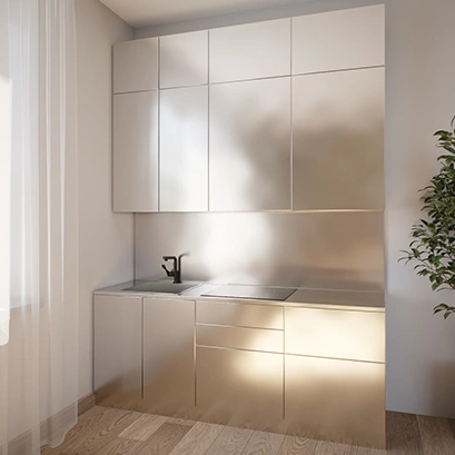 Кухня с фасадами из нержавеющей стали водная рябь "Erika superior"