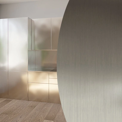 Мебельный фасад из шлифованной нержавеющей стали серебро на заказ Мебельный фасад из шлифованной нержавеющей стали серебро