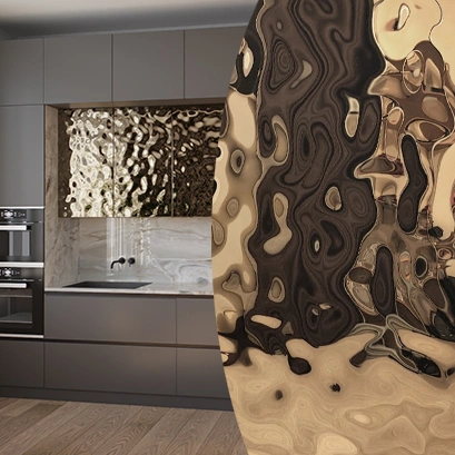 Мебельный фасад из нержавеющей стали "Водная рябь" шампань